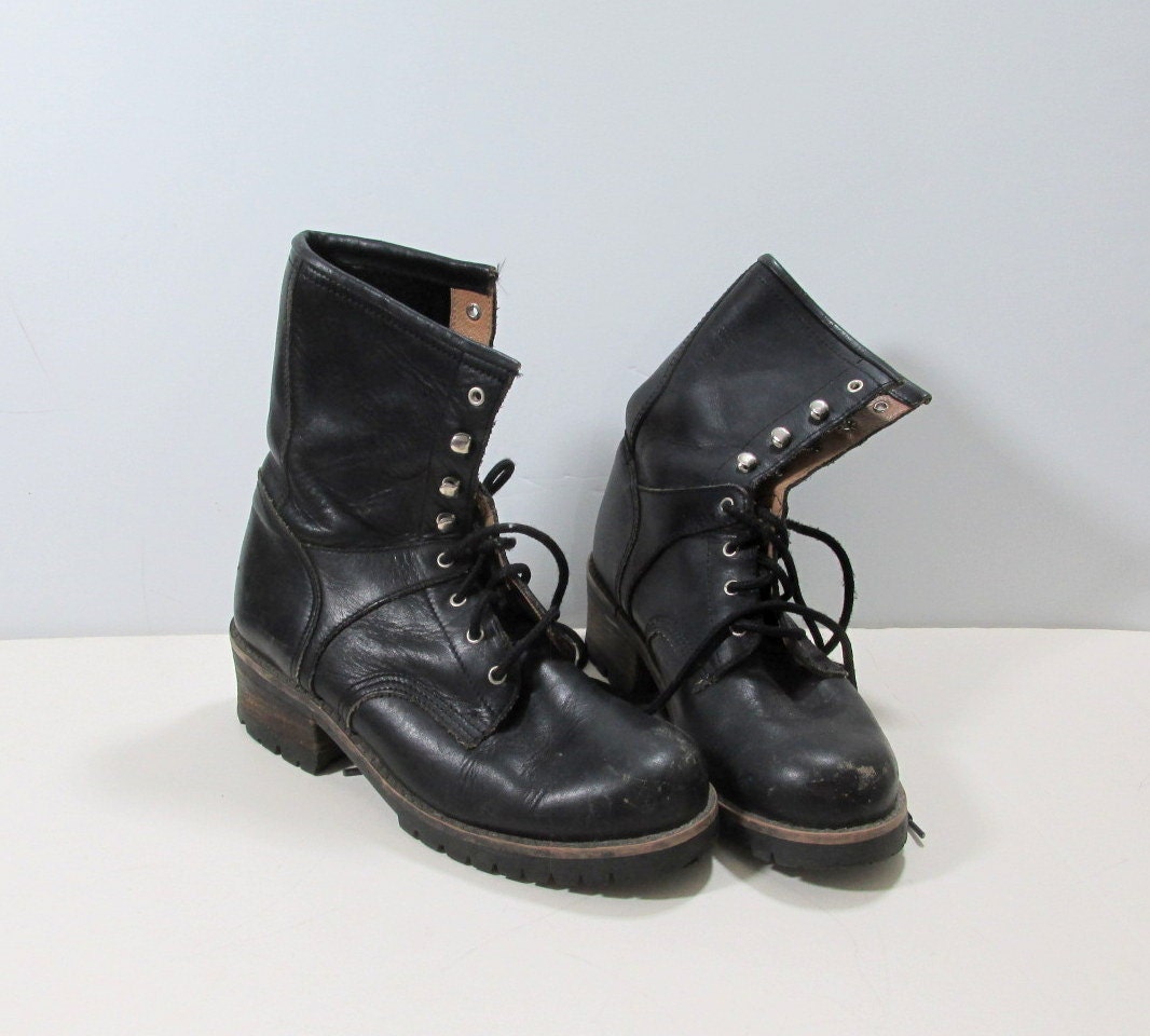Vintage American Eagle Black Leather Lace Up Boots Ladies 8
