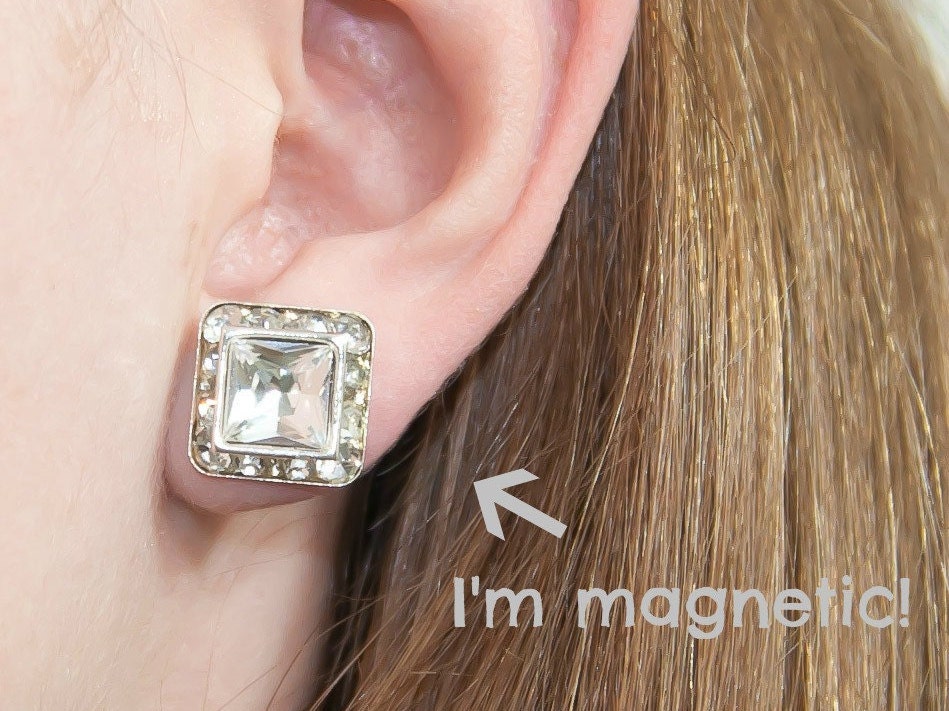 clip earrings Princess Cut Crystal 1/2