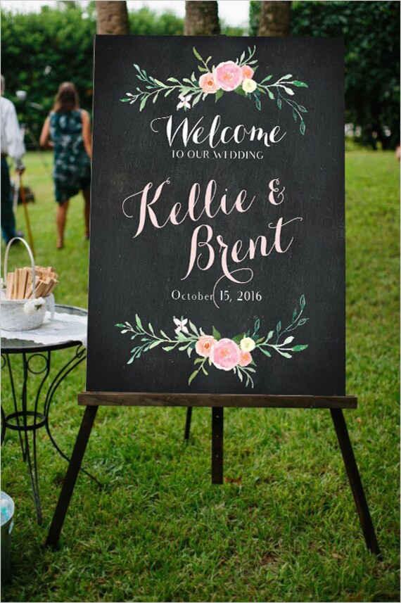 to Our Wedding Sign Chalkboard Floral Customizable