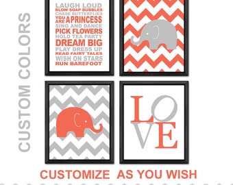 elephant nursery wall art, girls rule, chevron elephant nursery decor, girl toddler, elephant nursery print, girl room decor, girls decor