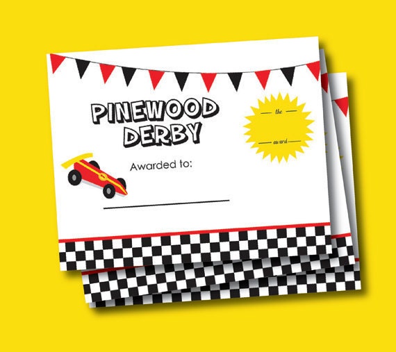 Cub Scout Pinewood Derby Award Certificate// 8x10inch//