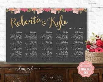 Seating Chart "Grey & Gold, Florals" (Printable File Only) Seating Chart Poster, Seating Plan, Find Your Seat, Wedding Seating, Table Number