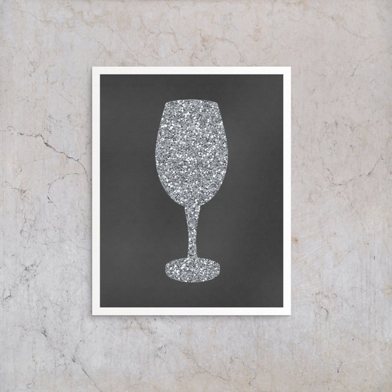 PRINTABLE Silver  Glitter Wine Glass Kitchen  Wall  by 