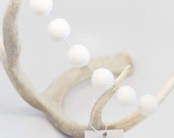 White Poms -White Felt Ball Garland -White Wool Pom Poms -White Felt Bead garland -Banner, Bunting, Garland - Mantel Decor - 2 cm wool balls