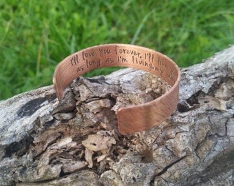Copper or Aluminum 1/2 Inch Wide Hand Stamped Cuff Bracelet with Quote - Anniversary Wedding Metal Hammered Bangle Date Handstamped Wife