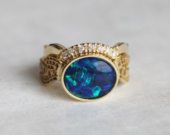 opal wedding ring set opal wedding set oval opal ring with matching diamond crown - Black Opal Wedding Rings opal wedding ring set opal wedding set oval opal ring with matching diamond crown - Black Opal Wedding Rings
