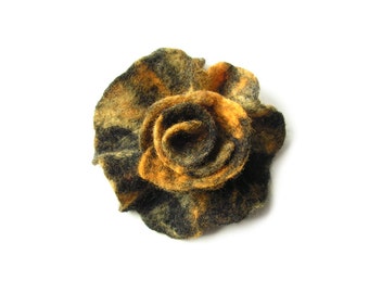 Felted flower brooch felt flower brooch yellow black flower felt floral brooch merino wool brooch summer boho women's gift OOAK
