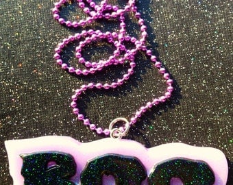 Pastel Goth BOO Pendant / Creepy Cute Jewelry / Purple and Black Jewelry / Horror Necklace / Gothic Necklace / Cute and Creepy / Gothic Gift