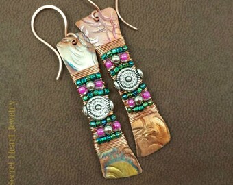 Kallisto Copper Earrings Flame Torched Copper, Unique Earrings, Colorful Earrings, Ethnic Influence, Made To Order