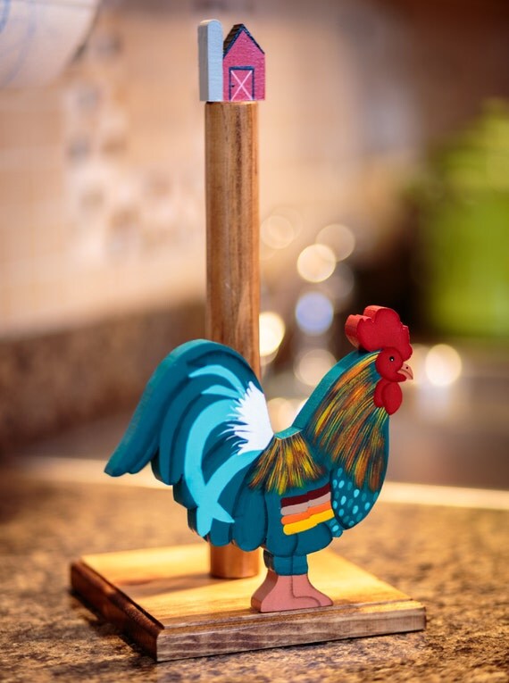 Paper Towel Holder with Hand Painted Teal Green by Harvestime