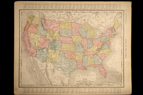 Antique United States Map America Late 1800s by MapsBooksEphemera