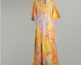 60’s Vintage Tori Richard Laui Kai Long Sleeve Maxi Dress Size 14