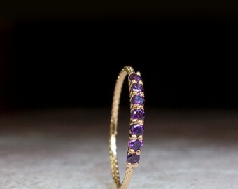 Half eternity ring Amethyst ring - purple stone ring