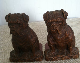 Bulldog Bookends Mid Century Vintage Bookends Bulldog Pet Book Lover OrnaWood Faux Bois Brown 1960s Home Decor Dog Bookends Library