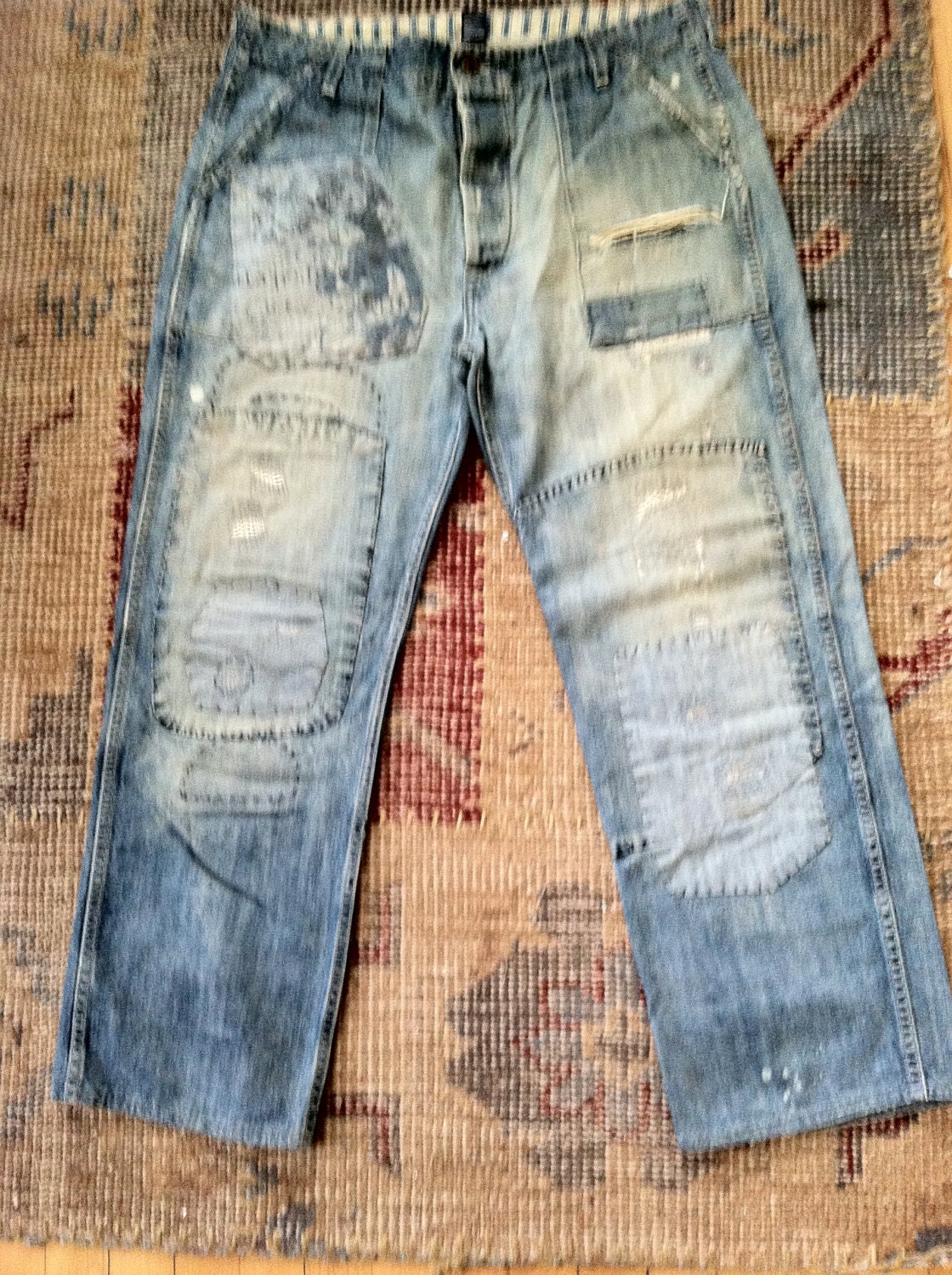 RALPH LAUREN JEANS Vintage Patchwork Pants Patched Blue Jean