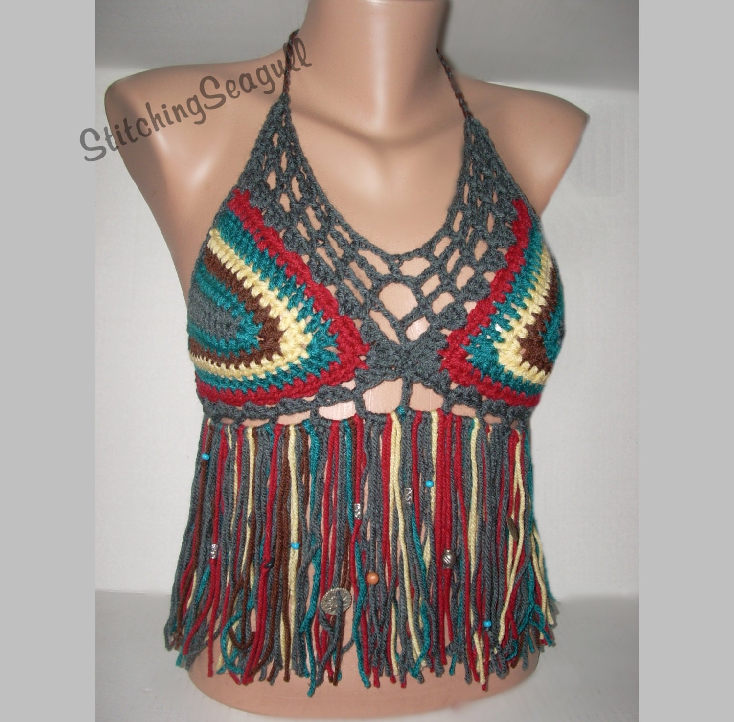 Festival Hippie Crochet Halter Top Ready To By Stitchingseagull 8293