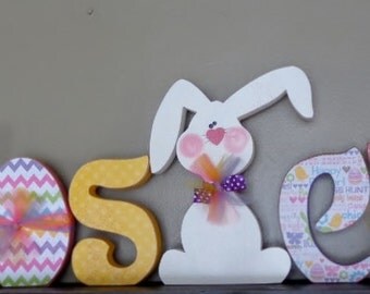 Easter Decor, Spring Decor, Wood Letters, Easter Letter Set with Bunny and Egg.
