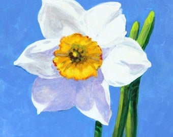 Narcissus Bloom Original Botanical Painting Acrylic on Board 4"x4"
