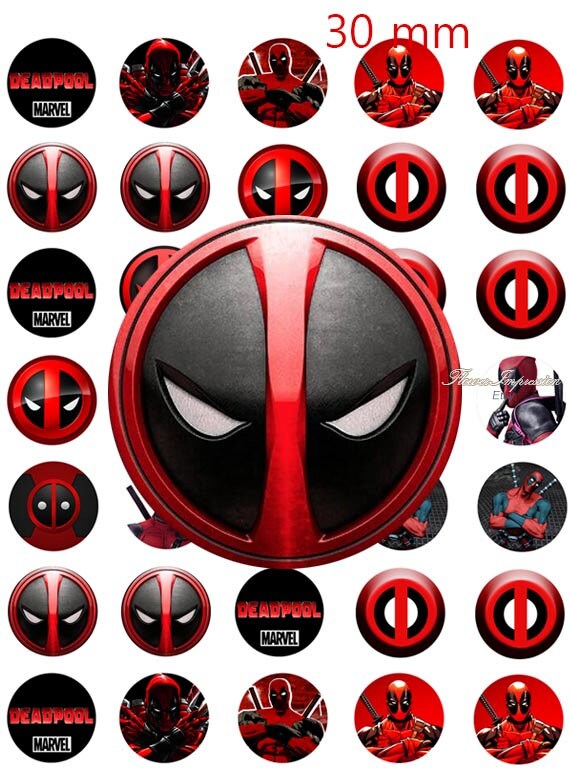 round 1 stickers printable Printable 1.2 30mm round DeadPool images icons inch Marvel