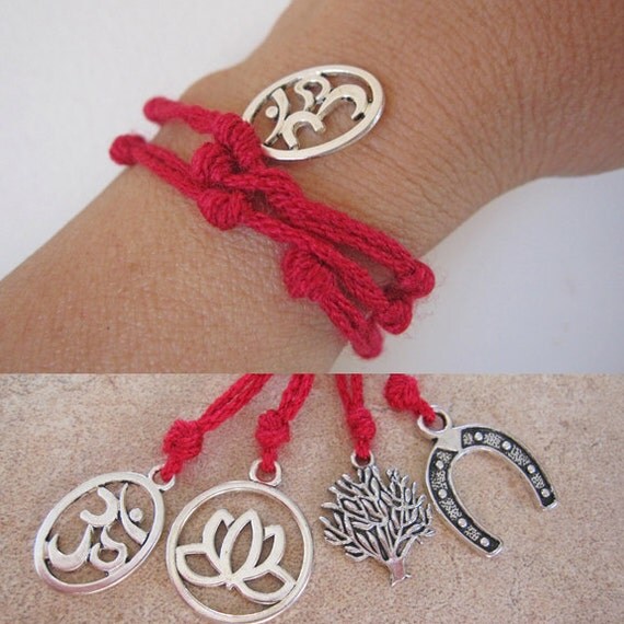 Silver Charm Red String Wrap Bracelet. Good by BlueLotusTrinket