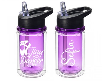 Tiny Dancer kids water bottle - 10 ounces - dance water bottle personalized with name - available in pink & aqua too - made to order