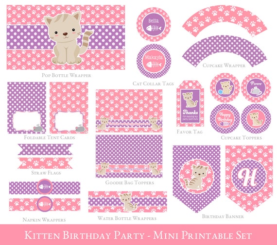 Kitten Party Set Kitty Party Printables Cat Birthday