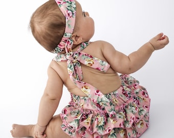 Baby Girl Romper Set, Baby Romper and Headband, Floral Baby Bloomer set, Baby Romper Bloomers, Floral Bloomer set, Baby Shower Gift, 2247