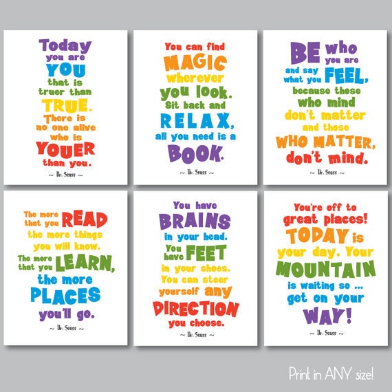 Dr Seuss quote print set primary colors kids childrens room