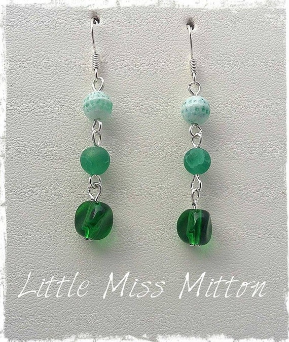 Green Beaded Earrings Green Earrings Handmade Green Earrings