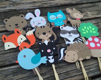 Woodland Party Cupcake Toppers - Baby Shower, Birthday Party, Fox Party, Party Decorations