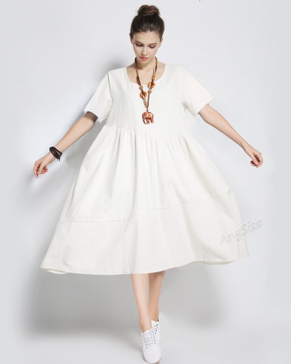 Anysize soft linen & cotton dress plus size dress plus size