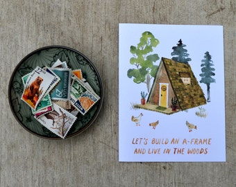 A-Frame Watercolor Greeting Card, Cabin In The Woods, Adventure, Nature Card by Little Truths Studio