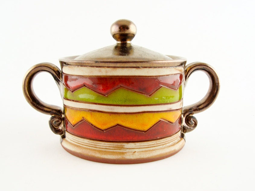 Ceramic Sugar Bowl Red Sugar bowl vintage sugar bowl by Avanturine