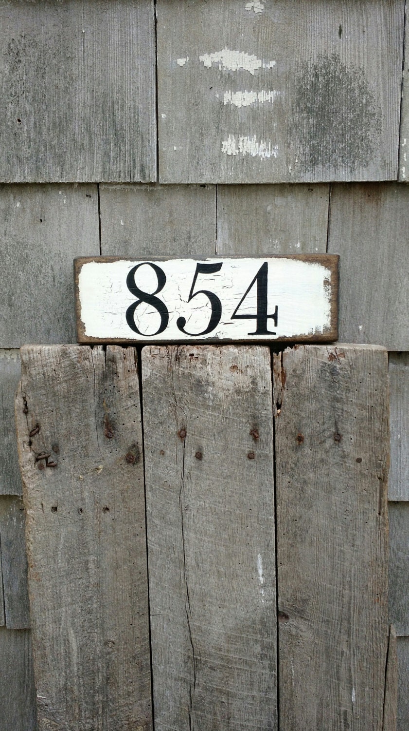 Custom House number sign hand-painted distressed on reclaimed