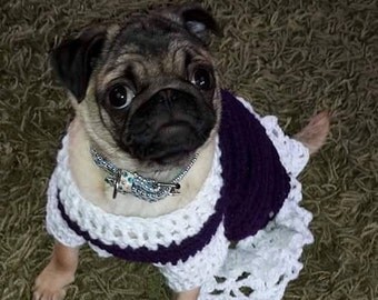 Crochet dog dress, crochet pug dress, puppy dress, dress, pet dresses, Made to order