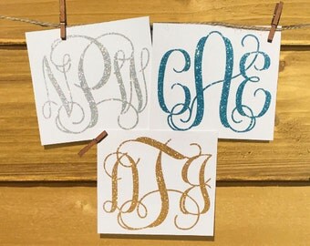 Free Shipping* Glitter Monogram Decal Vine Monogram Sticker Custom Car Decal Laptop Decal Phone Decal Initials Wedding Water Bottle
