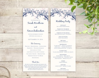 Any colour Leaves Wedding Program Template Instant Download | Editable printable templates