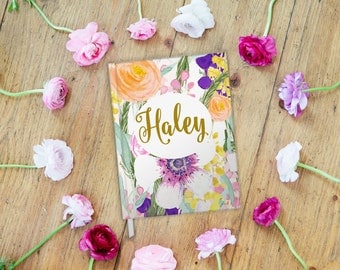 Custom Name Journal, Notebook, Christian Jounal, Devotional, Watercolor Floral