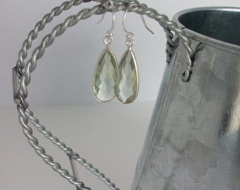 Green Amethyst Earrings Serling Silver Prasiolite Earrings Genuine Green Amethyst Sterling Silver Dangle Earrings Prasiolite Earrings E0100
