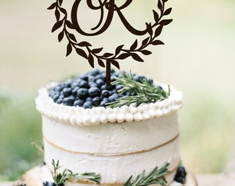 Wedding Cake Topper Wreath Monogram Rustic Cake Topper Wedding Initial Cake topper Wooden Cake Topper Silver Gold toper