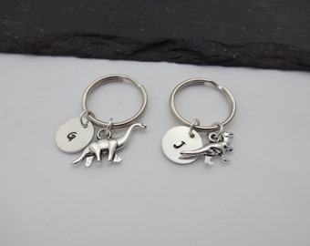 Initial Dinosaur Keyring, Hand Stamped Keyring, Dinosaur Keyring, Animal keyring, Charm Keyring, Dinosaur Keychain, Personalised Keyring