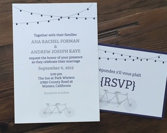 Tandem Bike Wedding Invitation, Wedding Invitation, Tandem Bicycle
