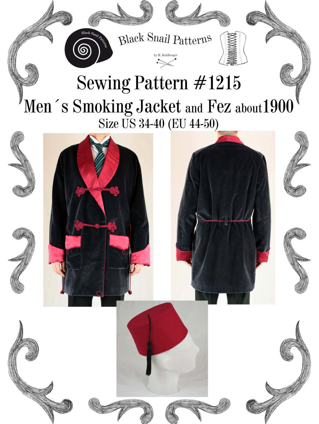 Mens Smoking Jacket and Fez about 1900 Sewing Pattern 1215