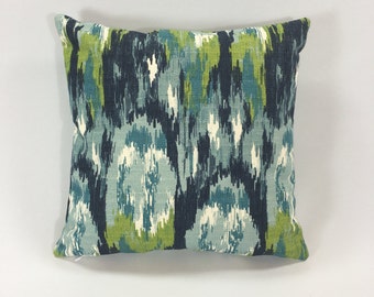 Blue Green Watercolor Pillow Cover Ikat Craze Frost Print Blue