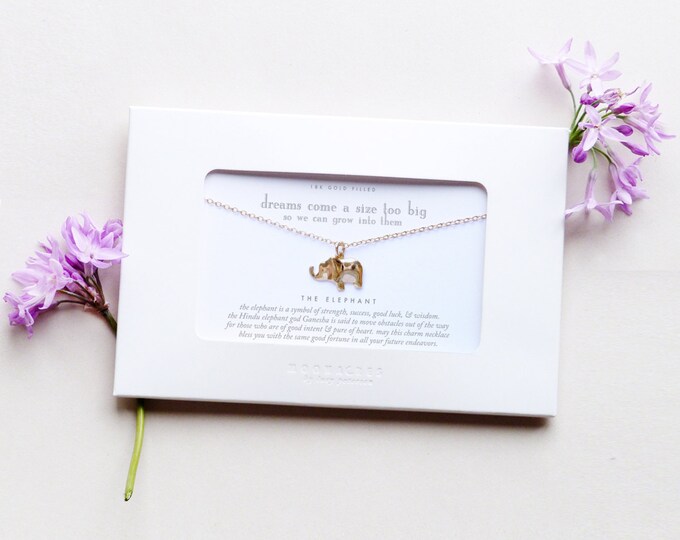 Dreams Come A Size Too Big | Gold Filled Elephant Necklace Message Card Jewelry Inspirational Graduation Birthday Gift For Friend Co Worker