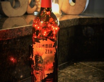 Zombie Zin wine bottle light, zombie lamp, zombie light, zombie wine bottle light, zombie wine bottle lamp, wine bottle light, wine light