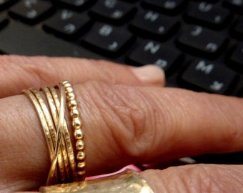 Gold Stacking Rings, Six Rings Set, Stackable Rings, Unisex Rings, Handmade Rings, Beaded Ring, Russian Interlocking Ring,