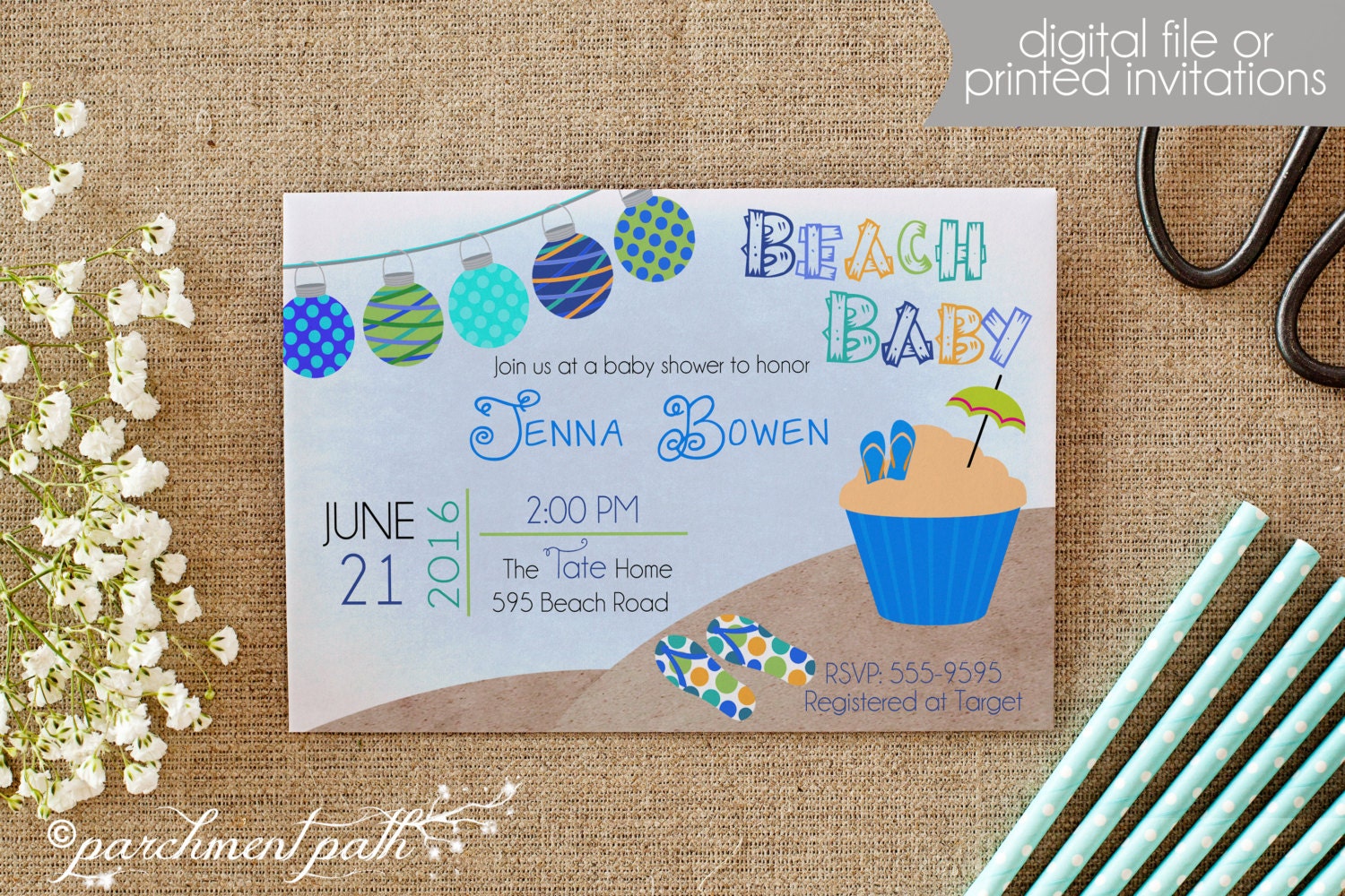 Beach Baby Shower Invitation Summer Baby Shower Boy Baby