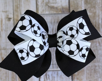 Soccer Hair Bows - Soccer Gifts - Soccer Bow - Soccer Hair Ties - Girls Hair Bow - Girl Soccer Bows - Girl Hair Accessories - Toddler Bows