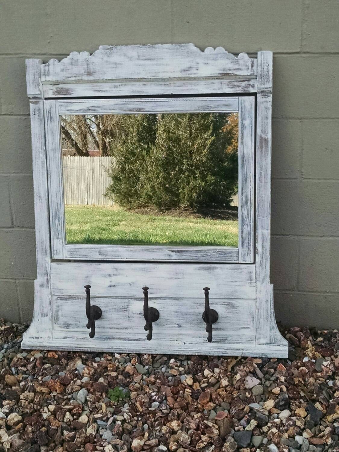 Vintage MirrorShabby MirrorRustic Coat Rack by ByTheShoreVintage